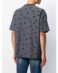 dunkelgraues bedrucktes T-Shirt mit einem Rundhalsausschnitt von MAISON KITSUNÉ