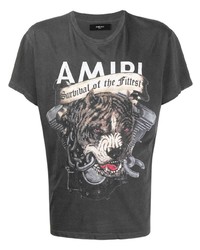 dunkelgraues bedrucktes T-Shirt mit einem Rundhalsausschnitt von Amiri