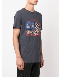 dunkelgraues bedrucktes T-Shirt mit einem Rundhalsausschnitt von Roberto Cavalli