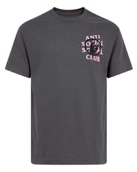 dunkelgraues bedrucktes T-Shirt mit einem Rundhalsausschnitt von Anti Social Social Club
