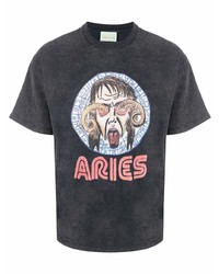 dunkelgraues bedrucktes T-Shirt mit einem Rundhalsausschnitt von Aries