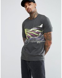 dunkelgraues bedrucktes T-Shirt mit einem Rundhalsausschnitt von ASOS DESIGN