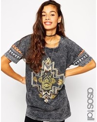 dunkelgraues bedrucktes T-Shirt mit einem Rundhalsausschnitt von Asos