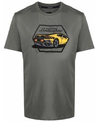 dunkelgraues bedrucktes T-Shirt mit einem Rundhalsausschnitt von Automobili Lamborghini