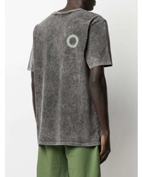 dunkelgraues bedrucktes T-Shirt mit einem Rundhalsausschnitt von Paura