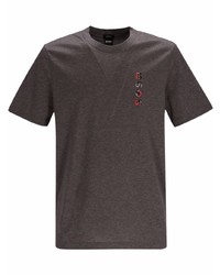 dunkelgraues bedrucktes T-Shirt mit einem Rundhalsausschnitt von BOSS HUGO BOSS