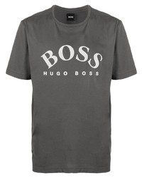 dunkelgraues bedrucktes T-Shirt mit einem Rundhalsausschnitt von BOSS