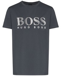 dunkelgraues bedrucktes T-Shirt mit einem Rundhalsausschnitt von BOSS