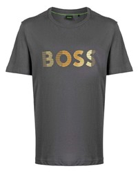 dunkelgraues bedrucktes T-Shirt mit einem Rundhalsausschnitt von BOSS