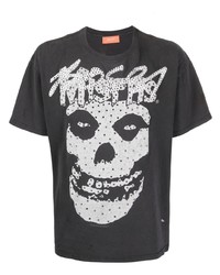 dunkelgraues bedrucktes T-Shirt mit einem Rundhalsausschnitt von Bossi Sportswear