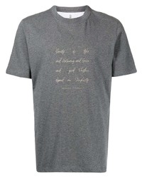 dunkelgraues bedrucktes T-Shirt mit einem Rundhalsausschnitt von Brunello Cucinelli