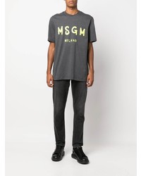 dunkelgraues bedrucktes T-Shirt mit einem Rundhalsausschnitt von MSGM