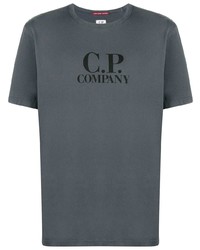 dunkelgraues bedrucktes T-Shirt mit einem Rundhalsausschnitt von C.P. Company