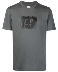 dunkelgraues bedrucktes T-Shirt mit einem Rundhalsausschnitt von C.P. Company