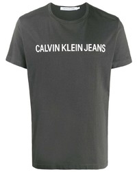 dunkelgraues bedrucktes T-Shirt mit einem Rundhalsausschnitt von Calvin Klein Jeans