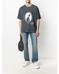 dunkelgraues bedrucktes T-Shirt mit einem Rundhalsausschnitt von Maison Margiela