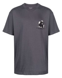 dunkelgraues bedrucktes T-Shirt mit einem Rundhalsausschnitt von Carhartt WIP