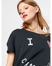 dunkelgraues bedrucktes T-Shirt mit einem Rundhalsausschnitt von Catwalk Junkie