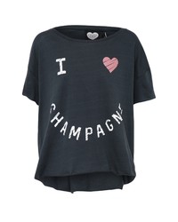 dunkelgraues bedrucktes T-Shirt mit einem Rundhalsausschnitt von Catwalk Junkie