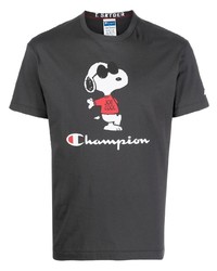 dunkelgraues bedrucktes T-Shirt mit einem Rundhalsausschnitt von Champion