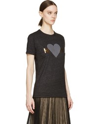 dunkelgraues bedrucktes T-Shirt mit einem Rundhalsausschnitt von Rodarte