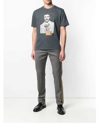 dunkelgraues bedrucktes T-Shirt mit einem Rundhalsausschnitt von Loewe