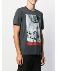 dunkelgraues bedrucktes T-Shirt mit einem Rundhalsausschnitt von Emporio Armani