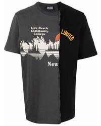 dunkelgraues bedrucktes T-Shirt mit einem Rundhalsausschnitt von Diesel