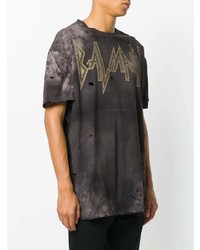 dunkelgraues bedrucktes T-Shirt mit einem Rundhalsausschnitt von Balmain