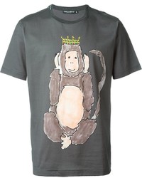 dunkelgraues bedrucktes T-Shirt mit einem Rundhalsausschnitt von Dolce & Gabbana