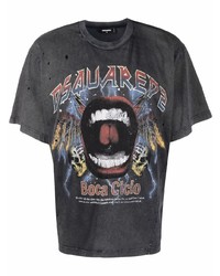 dunkelgraues bedrucktes T-Shirt mit einem Rundhalsausschnitt von DSQUARED2
