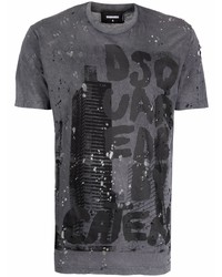 dunkelgraues bedrucktes T-Shirt mit einem Rundhalsausschnitt von DSQUARED2