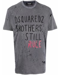 dunkelgraues bedrucktes T-Shirt mit einem Rundhalsausschnitt von DSQUARED2