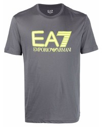 dunkelgraues bedrucktes T-Shirt mit einem Rundhalsausschnitt von Ea7 Emporio Armani