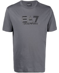 dunkelgraues bedrucktes T-Shirt mit einem Rundhalsausschnitt von Ea7 Emporio Armani