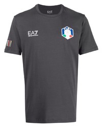 dunkelgraues bedrucktes T-Shirt mit einem Rundhalsausschnitt von Ea7 Emporio Armani