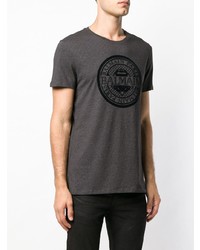 dunkelgraues bedrucktes T-Shirt mit einem Rundhalsausschnitt von Balmain