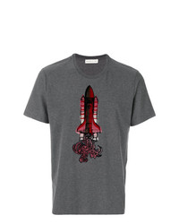 dunkelgraues bedrucktes T-Shirt mit einem Rundhalsausschnitt von Etro