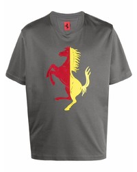 dunkelgraues bedrucktes T-Shirt mit einem Rundhalsausschnitt von Ferrari