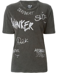 dunkelgraues bedrucktes T-Shirt mit einem Rundhalsausschnitt von Filles a papa