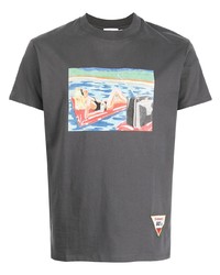 dunkelgraues bedrucktes T-Shirt mit einem Rundhalsausschnitt von Fiorucci