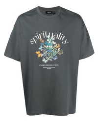 dunkelgraues bedrucktes T-Shirt mit einem Rundhalsausschnitt von FIVE CM