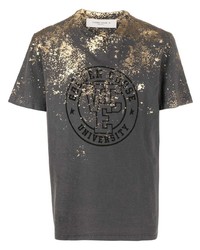 dunkelgraues bedrucktes T-Shirt mit einem Rundhalsausschnitt von Golden Goose