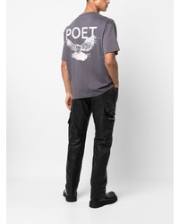 dunkelgraues bedrucktes T-Shirt mit einem Rundhalsausschnitt von YOUNG POETS