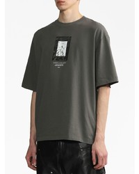 dunkelgraues bedrucktes T-Shirt mit einem Rundhalsausschnitt von Off-White