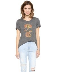 dunkelgraues bedrucktes T-Shirt mit einem Rundhalsausschnitt von Haute Hippie