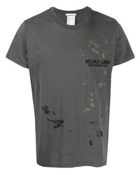 dunkelgraues bedrucktes T-Shirt mit einem Rundhalsausschnitt von Helmut Lang