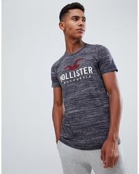 dunkelgraues bedrucktes T-Shirt mit einem Rundhalsausschnitt von Hollister