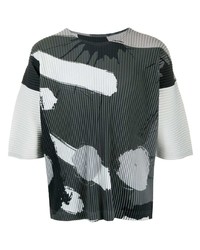 dunkelgraues bedrucktes T-Shirt mit einem Rundhalsausschnitt von Homme Plissé Issey Miyake