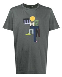 dunkelgraues bedrucktes T-Shirt mit einem Rundhalsausschnitt von Isabel Marant